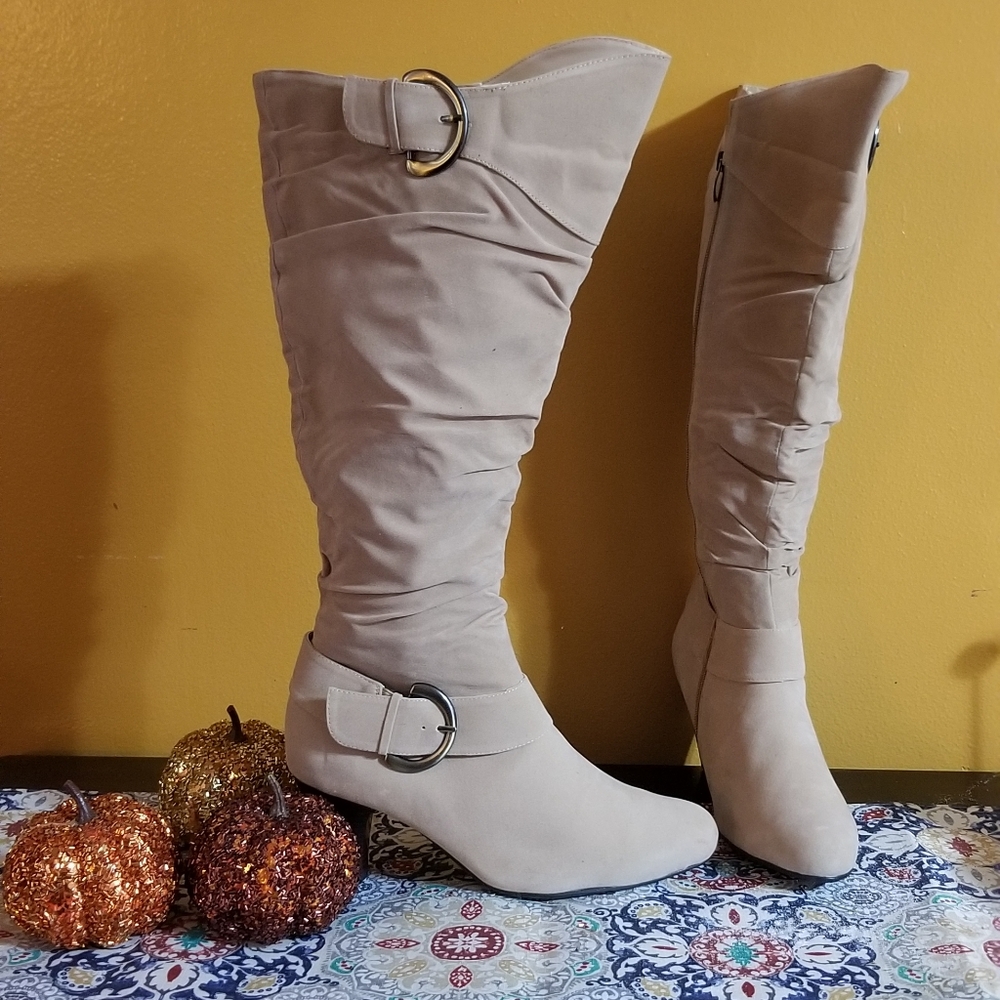 Wide calf sand boots
